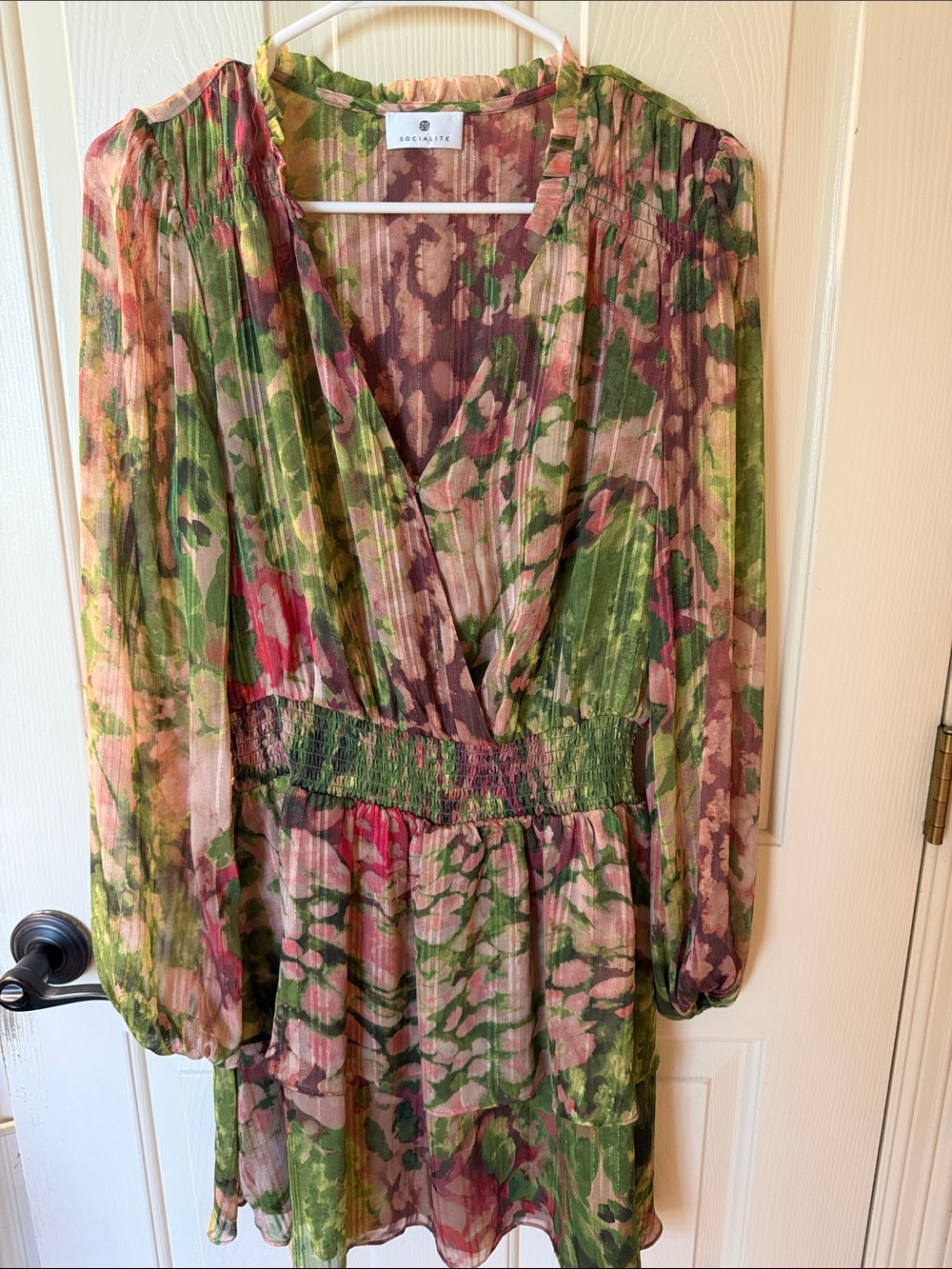 Socialite Pink and Green Floral Long-Sleeve Dress